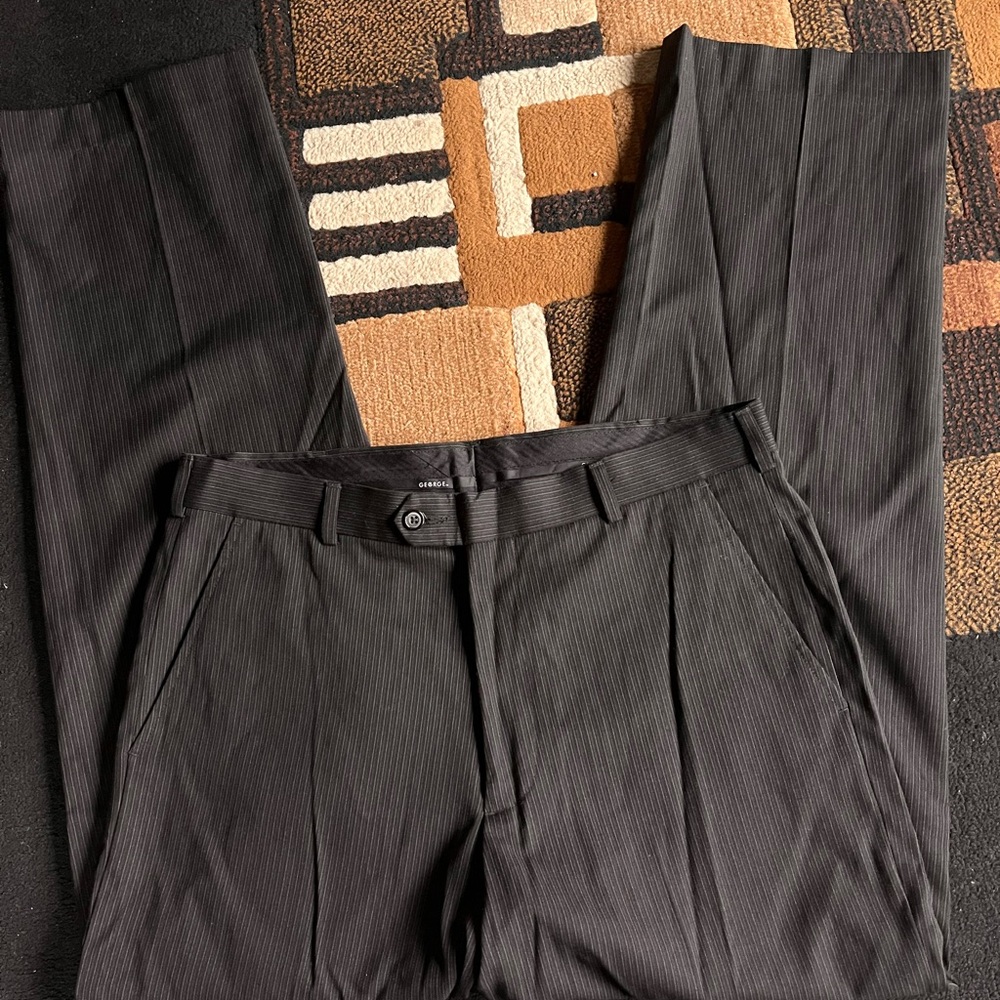 George Men's Black Pinstripe Dress Pants